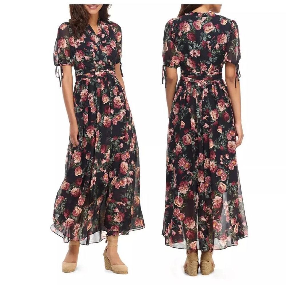 Gal Meets Glam Ashlynn floral print chiffon maxi Size 4 (q1)